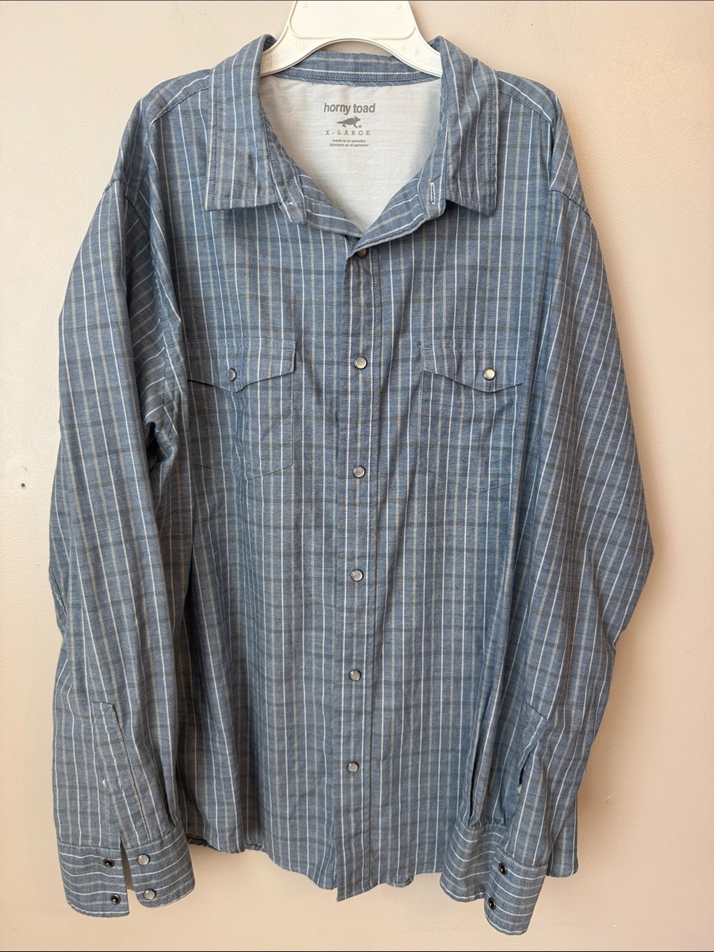 Horny Toad Toad & Co Shirt‎ Mens XL Blue Stripes L/S Pearl Snap Organic Cotton